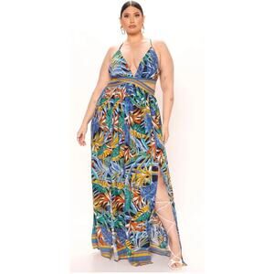 Fashion Nova Lanai Sleeveless Maxi Dress - Blue/Combo - 2X